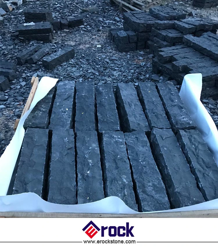 Pineapple Finish Black Basalt Stone Columns for Garden Fence Projects